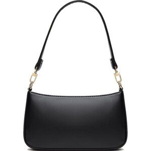 Women Black Retro Vegan Leather Polyester Lining Classic Clutch Tote HandBag